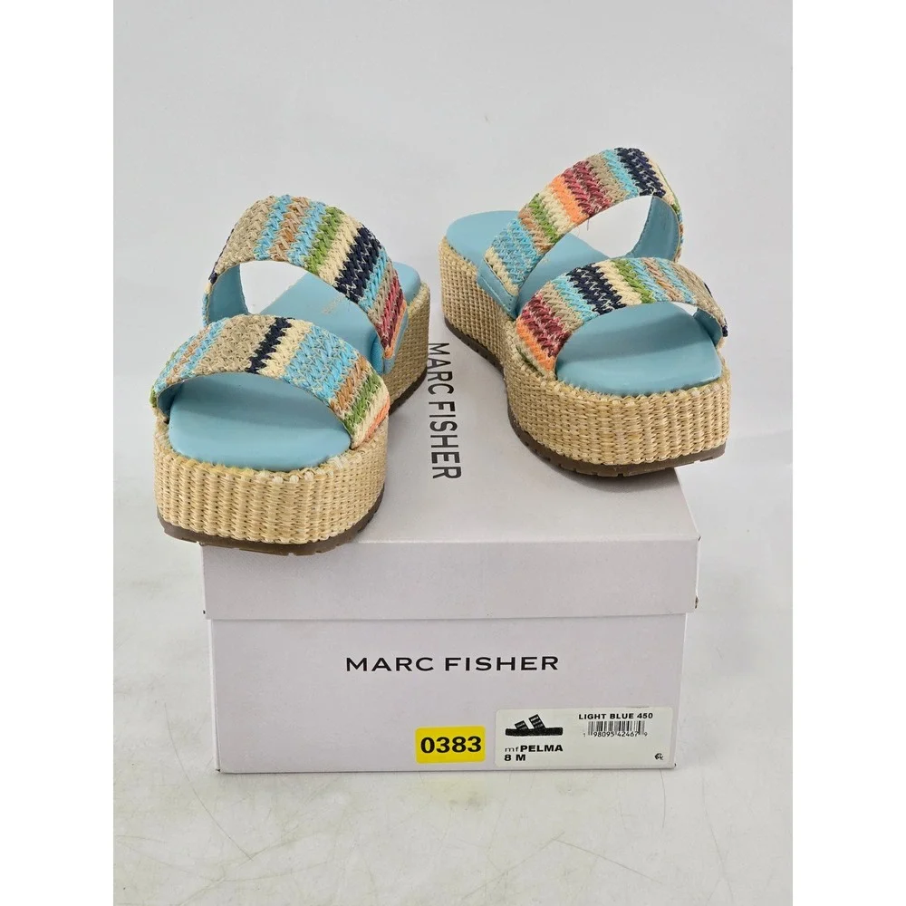 Marc Fisher Pelma Platform Sandal Womens 8 Light Blue Multi Woven - New